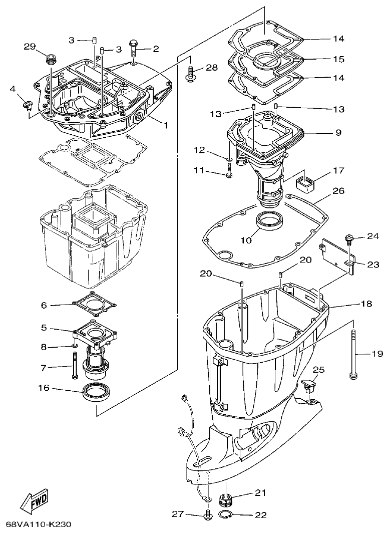 Yamaha F115A, FL115A, FL115AET UPPER CASING parts diagram